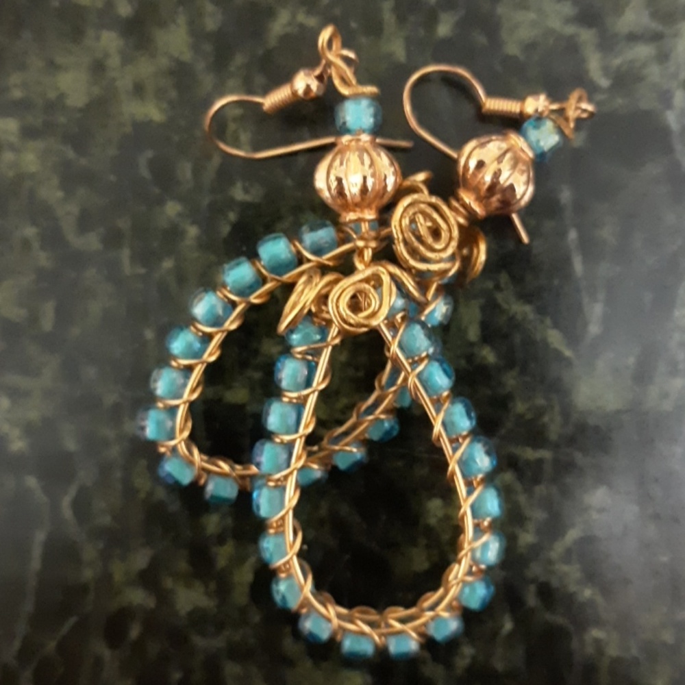 Copper woven hoop earrings handcrafted